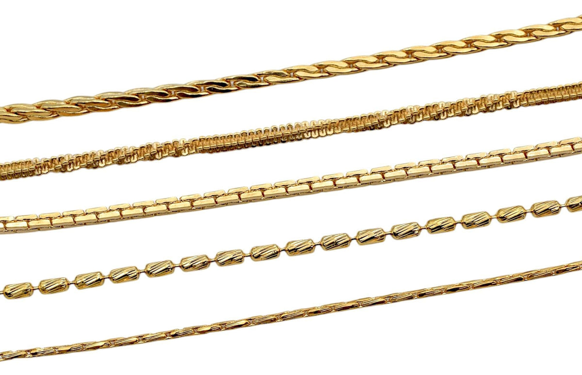 Pinky Gold Filled Alternative Chains - Waterproof Jewelry Making Supplies - Twist, Snake, Box & Bar Styles, Durable, 18 Inch Length