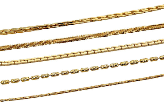 Pinky Gold Filled Alternative Chains - Waterproof Jewelry Making Supplies - Twist, Snake, Box & Bar Styles, Durable, 18 Inch Length