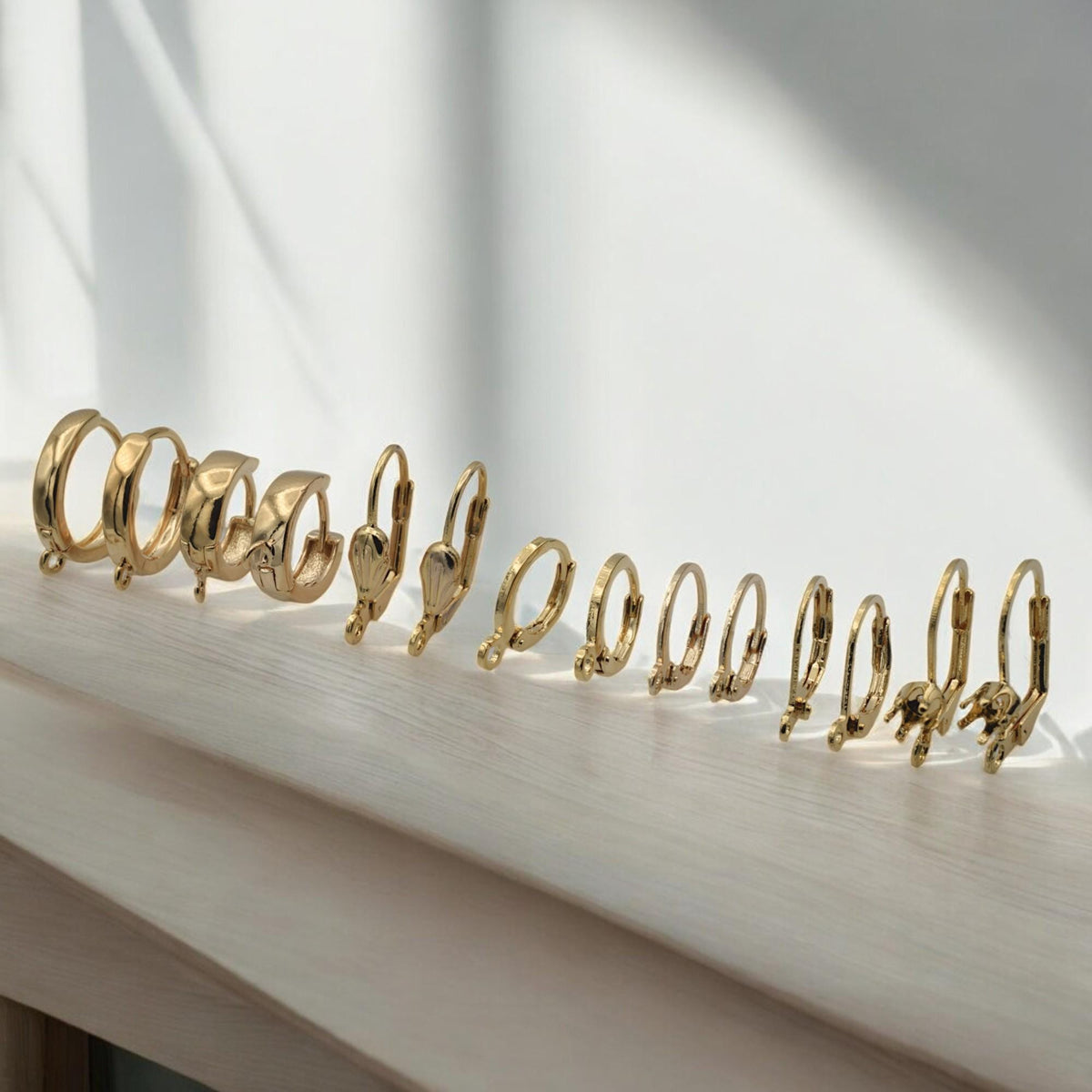 6 Pairs Hoop hook lever back Earring 18K Gold Filled Look, Fish line Findings jewelry making supplies - detail image 2