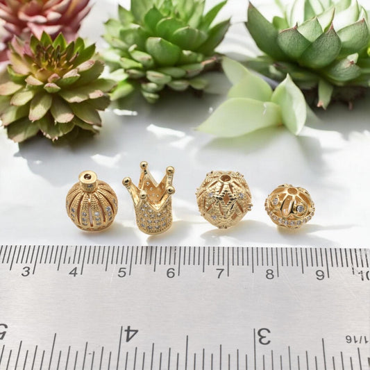 Luxury Gold Filled Look Crown and Filigree Beads – Intricate Design with Sparkling Accents Sold 3 PCs/PK jewelry making su...