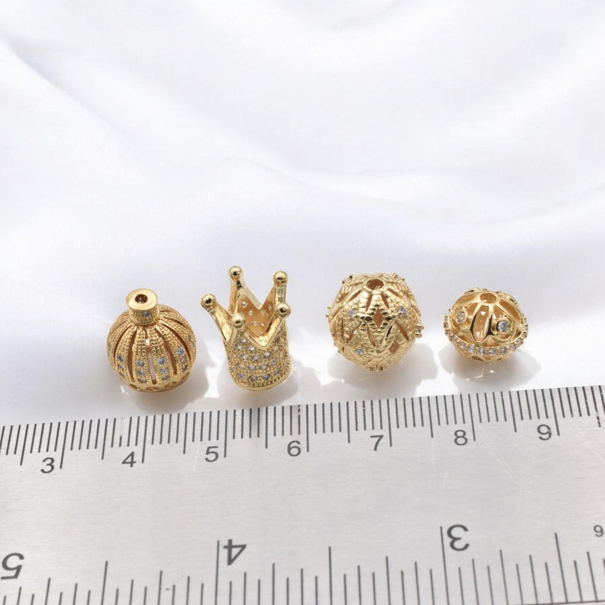 Luxury Gold Filled Look Crown and Filigree Beads – Intricate Design with Sparkling Accents Sold 3 PCs/PK jewelry making su...