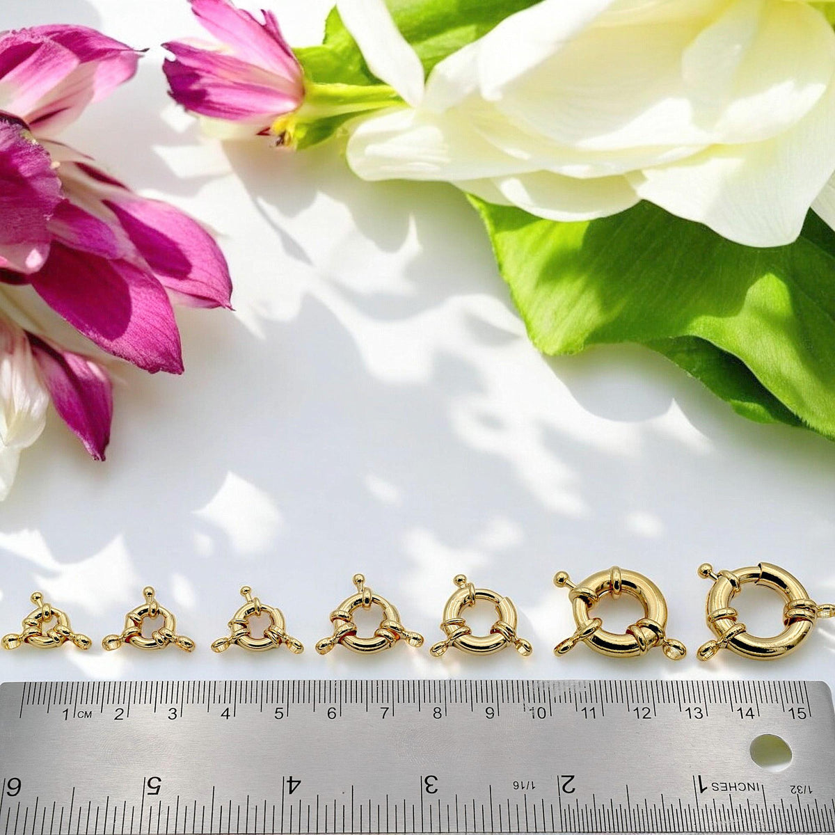 Wheel Spring Ring Clasp, Sizes, 10mm, 11mm, 13mm, 15mm,19mm,21mm 18K Gold Filled Alternative Findings Jewelry supplies 6 P...