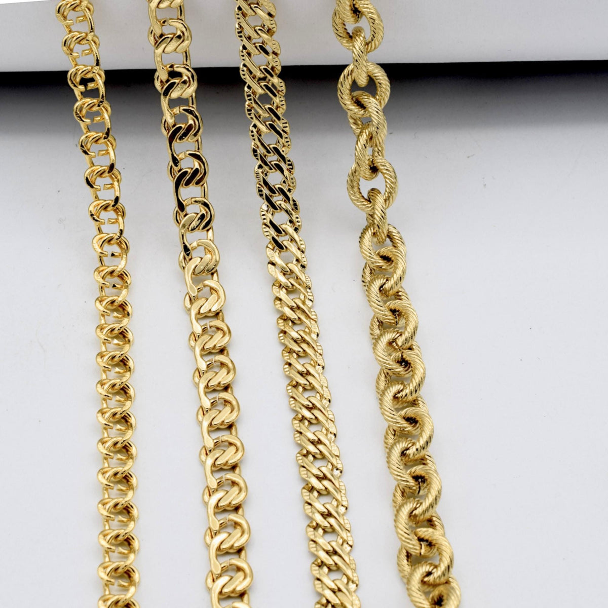 Gold Filled Alternative Waterproof Chains - Flat Curb Mariner Double Cable Styles - Durable Gold Finish, Jewelry Making Supplies