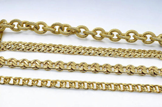 Gold Filled Alternative Waterproof Chains - Flat Curb Mariner Double Cable Styles - Durable Gold Finish, Jewelry Making Supplies