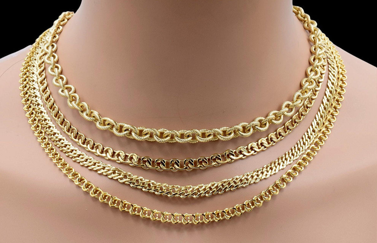 Gold Filled Alternative Waterproof Chains - Flat Curb Mariner Double Cable Styles - Durable Gold Finish, Jewelry Making Supplies