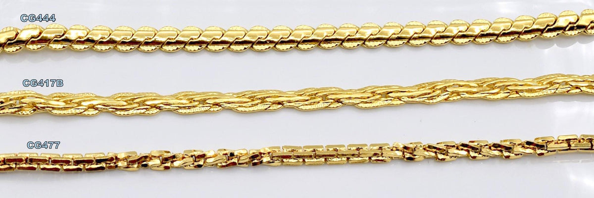 Gold Filled Waterproof Chains: Elegant Tarnish-Resistant Finish - Flat S-Snake, Twist Rope & Twisted Box Styles for Jewelry Making