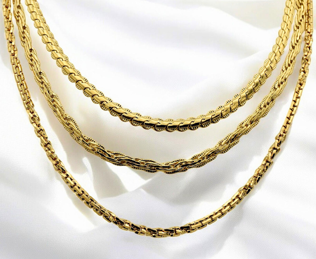 Gold Filled Waterproof Chains: Elegant Tarnish-Resistant Finish - Flat S-Snake, Twist Rope & Twisted Box Styles for Jewelry Making