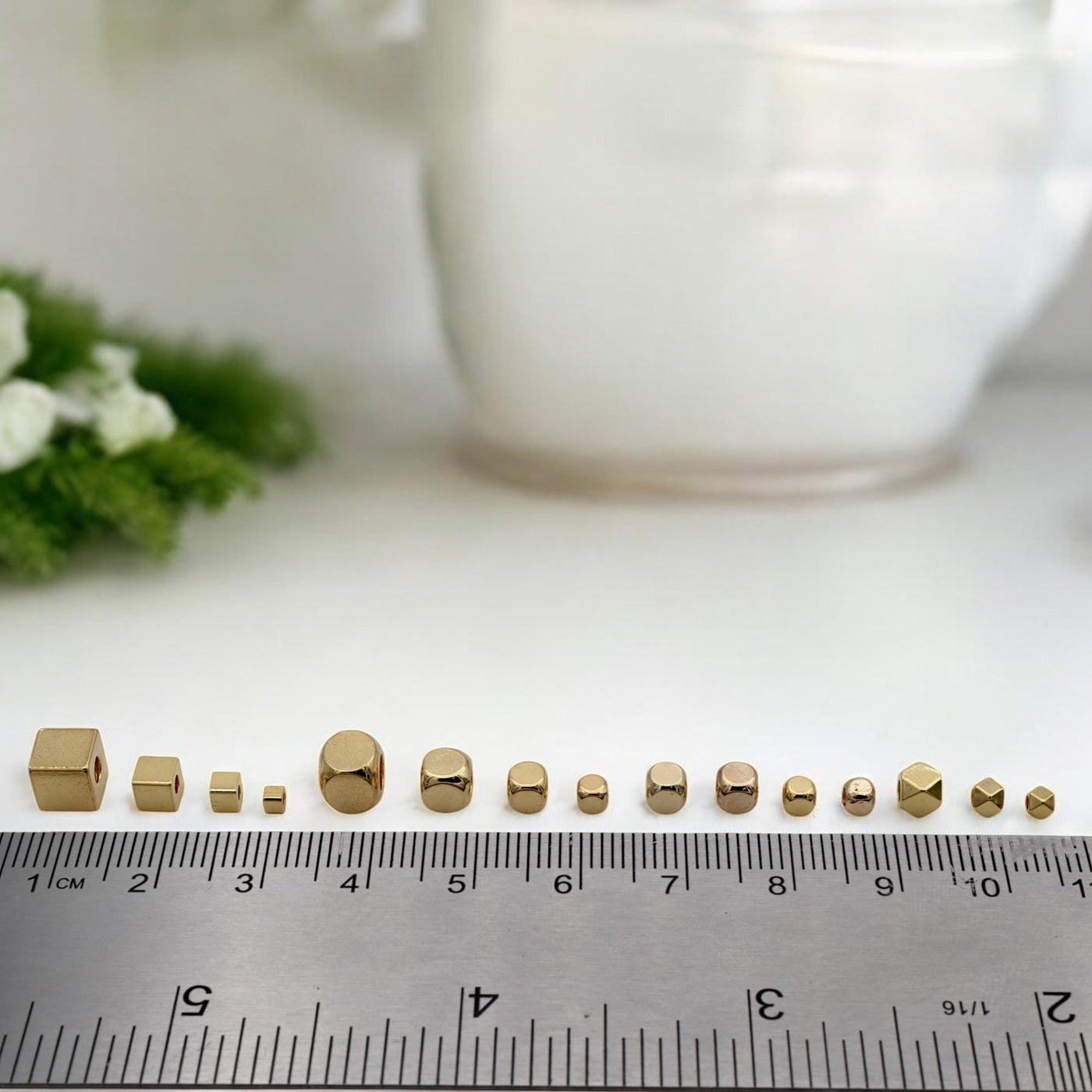 18K Gold Filled Look, Spacer Square Cube Hexagonal Beads,Plain,Seamless Roundel,Sizes from 2mm  Beads Jewelry USA Seller S...