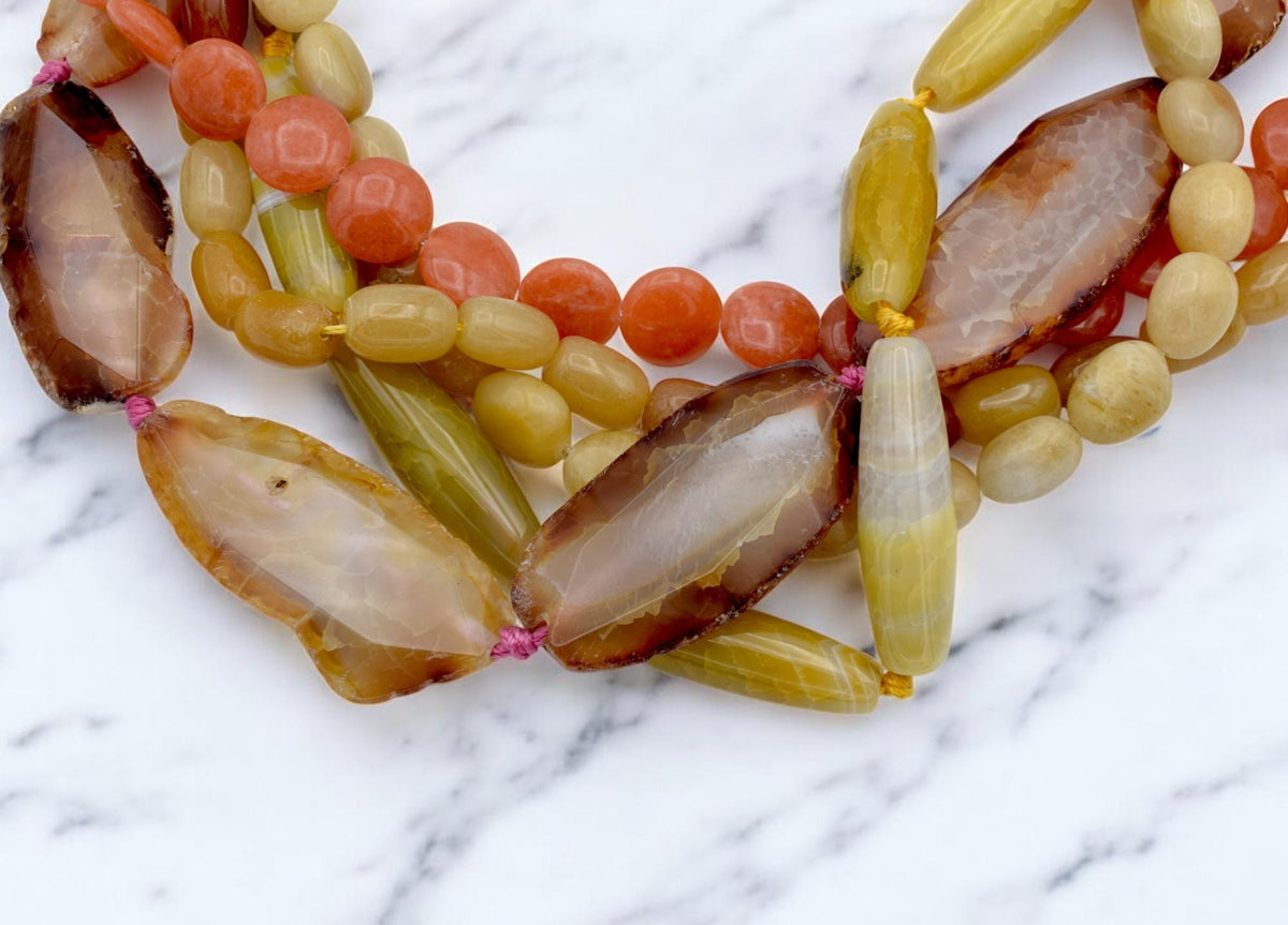 Bulk Mixed Yellow & Orange Agate Gemstone Beads Natural Polished Loose Beads for Jewelry Making, DIY Crafts, and Beading W...