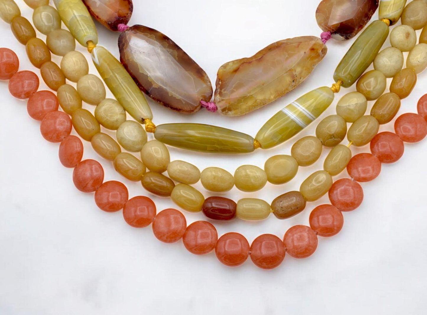 Bulk Mixed Yellow Agate Beads: Natural Polished Gemstones, Warm Amber Orange Tones (Oval Tube, Round, Organic Shapes, DIY Crafts)