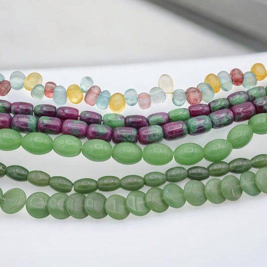 Bulk Green Aventurine, Fluorite, Ruby Zoisite, Jade Gemstone Beads – Natural Polished Loose for Jewelry Making, DIY Crafts Beading-Wholesale