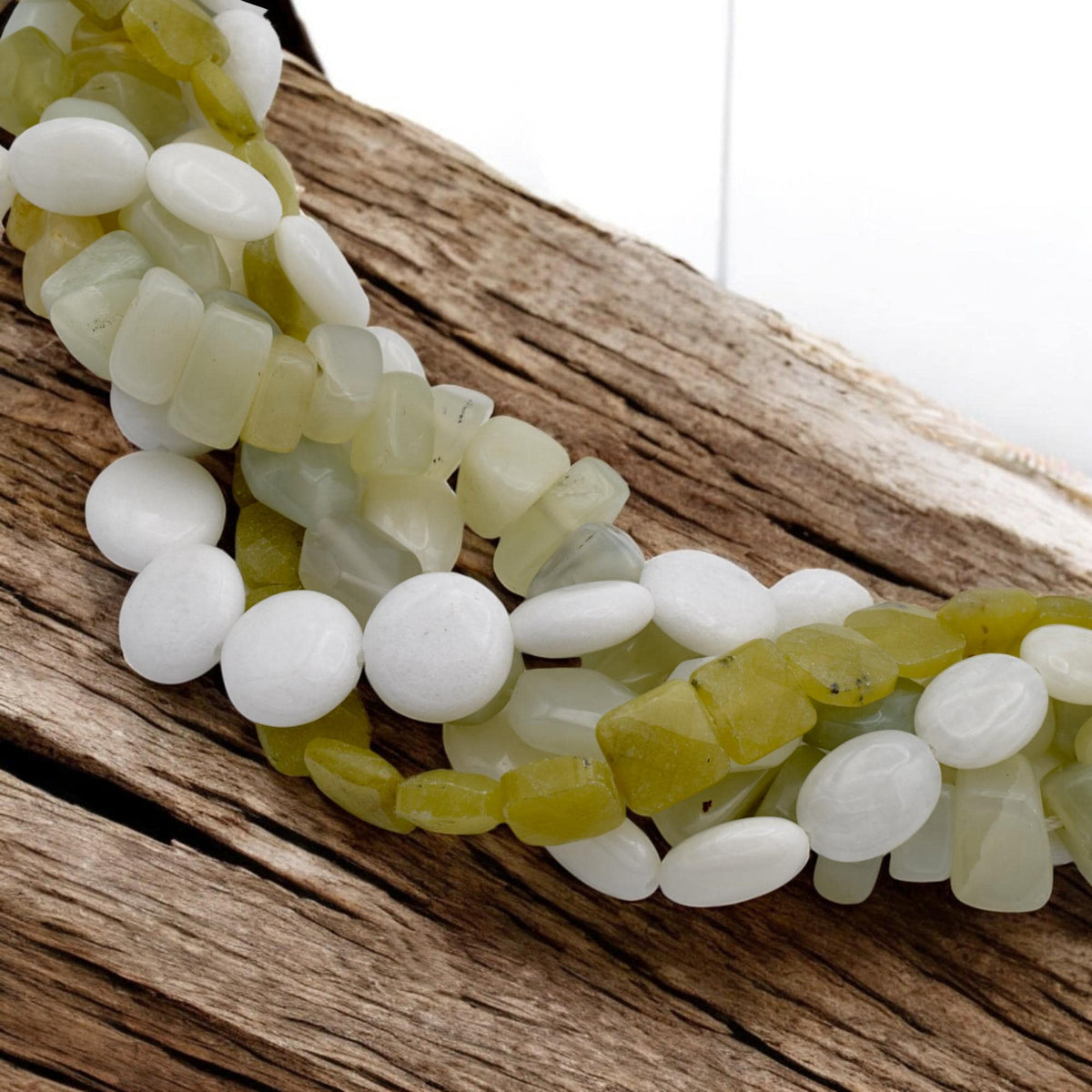 Bulk White Agate Gemstone Beads: Yellow Jade and Prehnite Mix, Polished Semi-Precious Stones (Loose Beads, Jewelry Crafting)