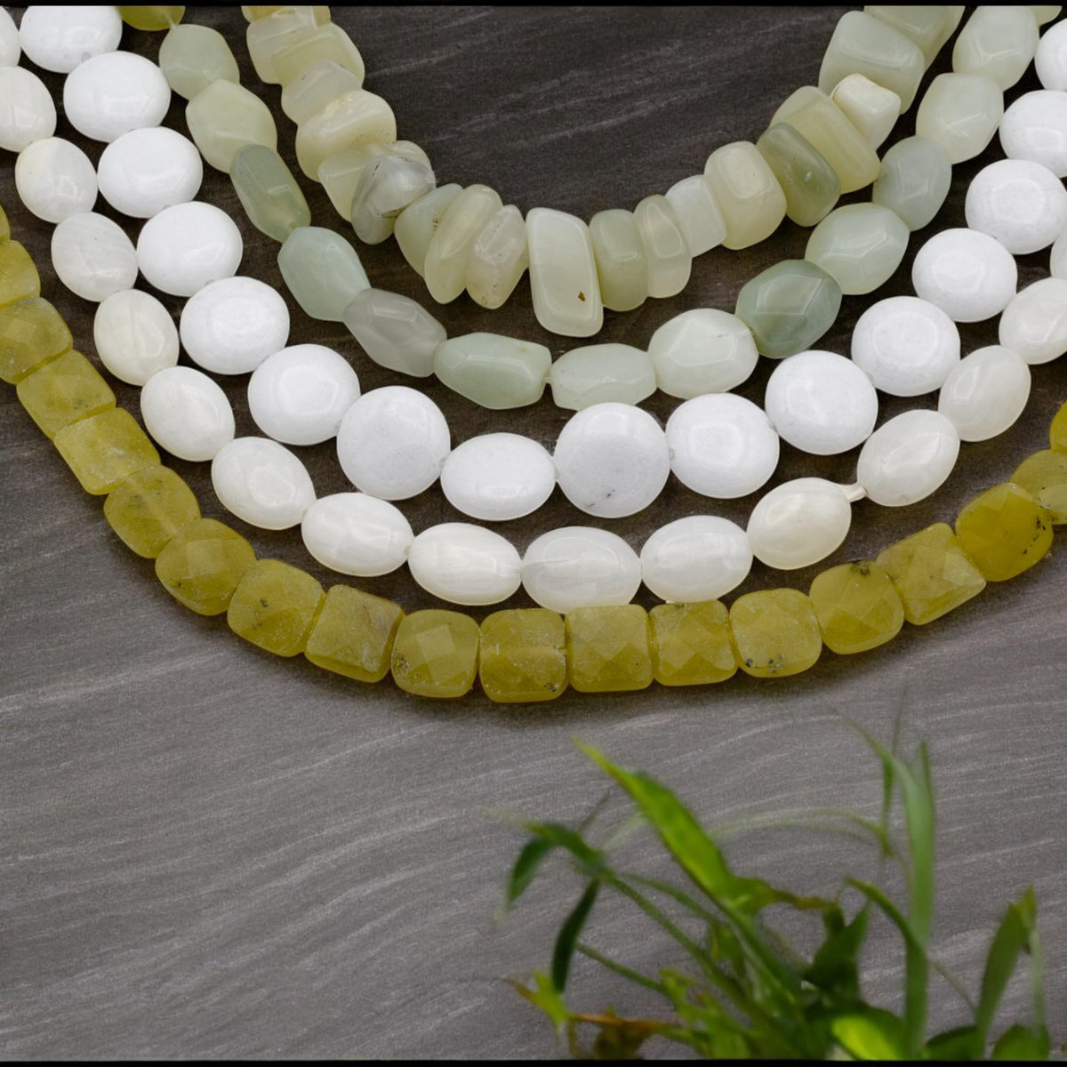 Bulk White Agate Gemstone Beads: Yellow Jade and Prehnite Mix, Polished Semi-Precious Stones (Loose Beads, Jewelry Crafting)