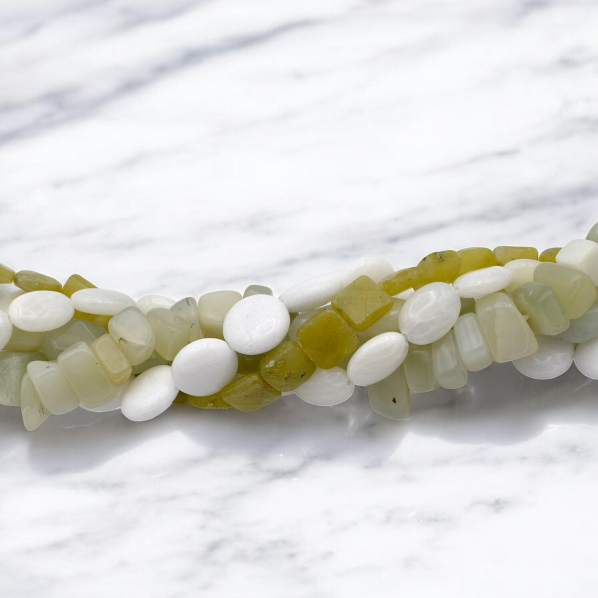 Bulk White Agate Gemstone Beads: Yellow Jade and Prehnite Mix, Polished Semi-Precious Stones (Loose Beads, Jewelry Crafting)