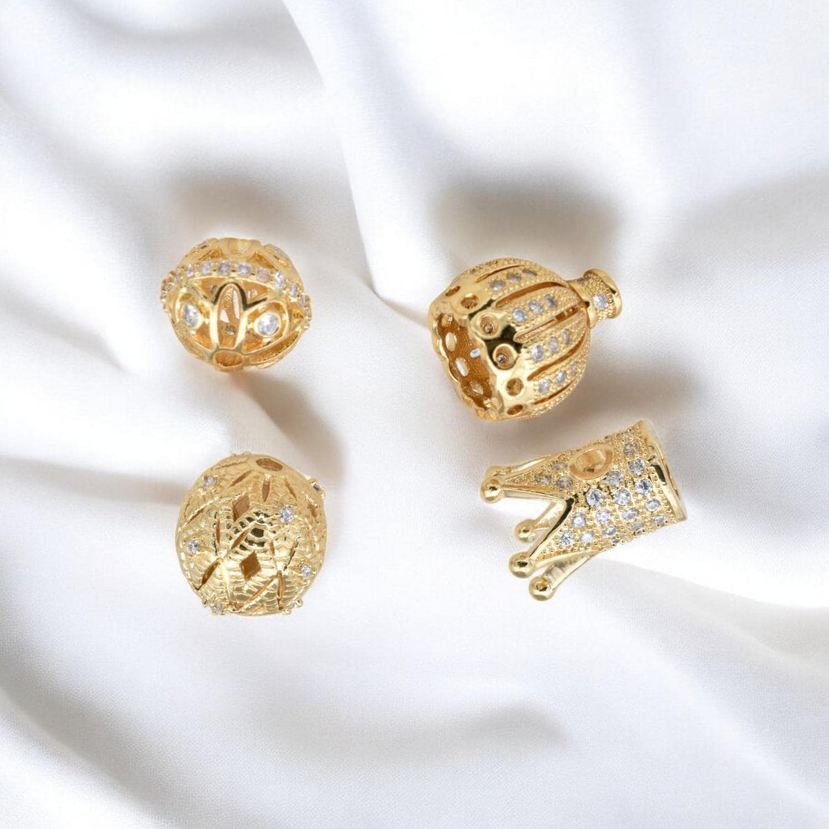 Luxury Gold Filled Look Crown and Filigree Beads – Intricate Design with Sparkling Accents Sold 3 PCs/PK jewelry making su...