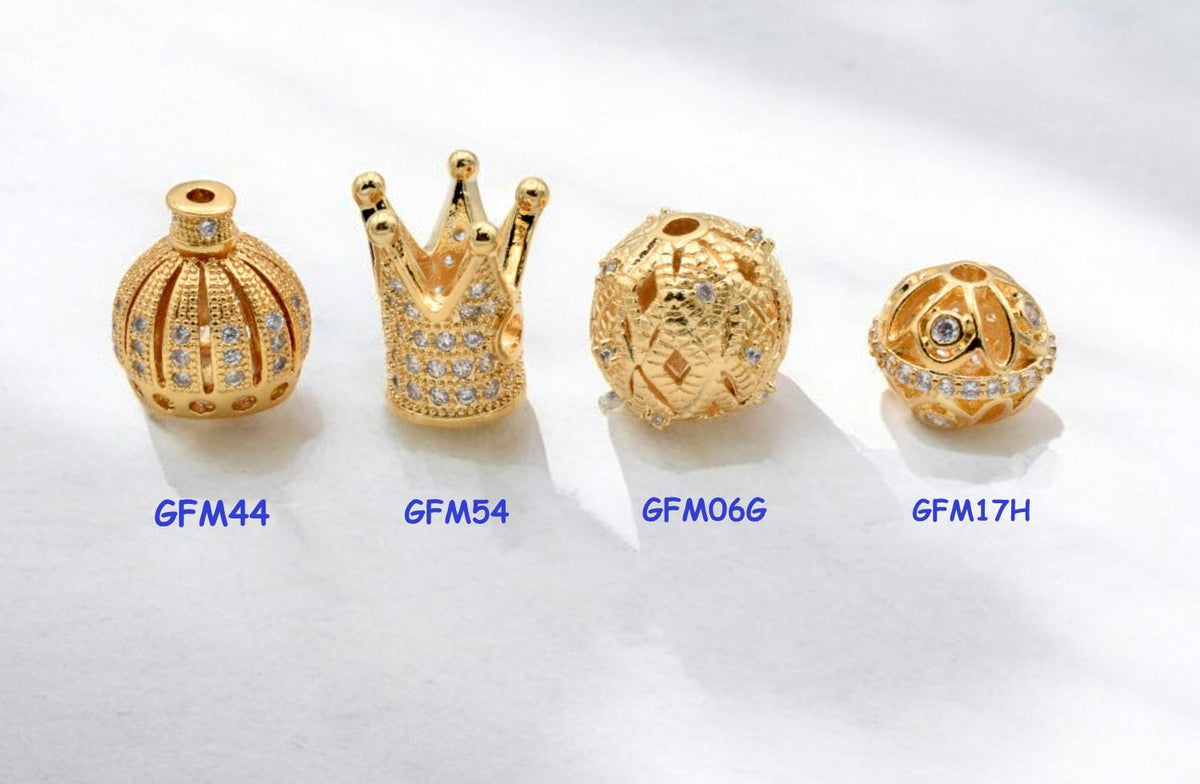 Elegant Gold Filled Alternative Beads: Regal Crown And Filigree, Sparkling Details - DIY Bracelet Charms