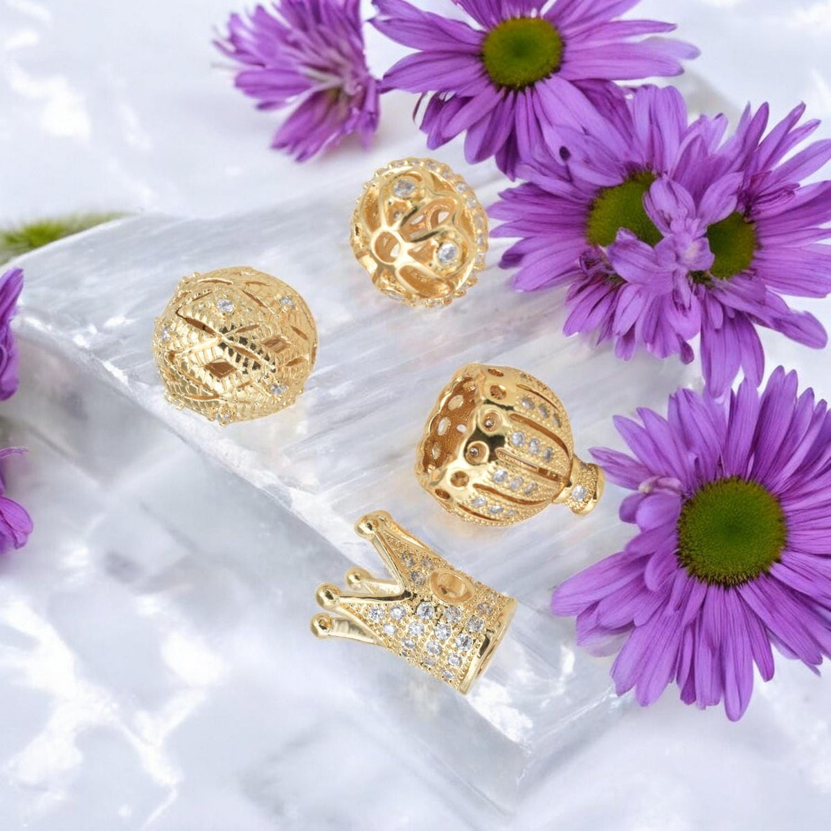Elegant Gold Filled Alternative Beads: Regal Crown And Filigree, Sparkling Details - DIY Bracelet Charms