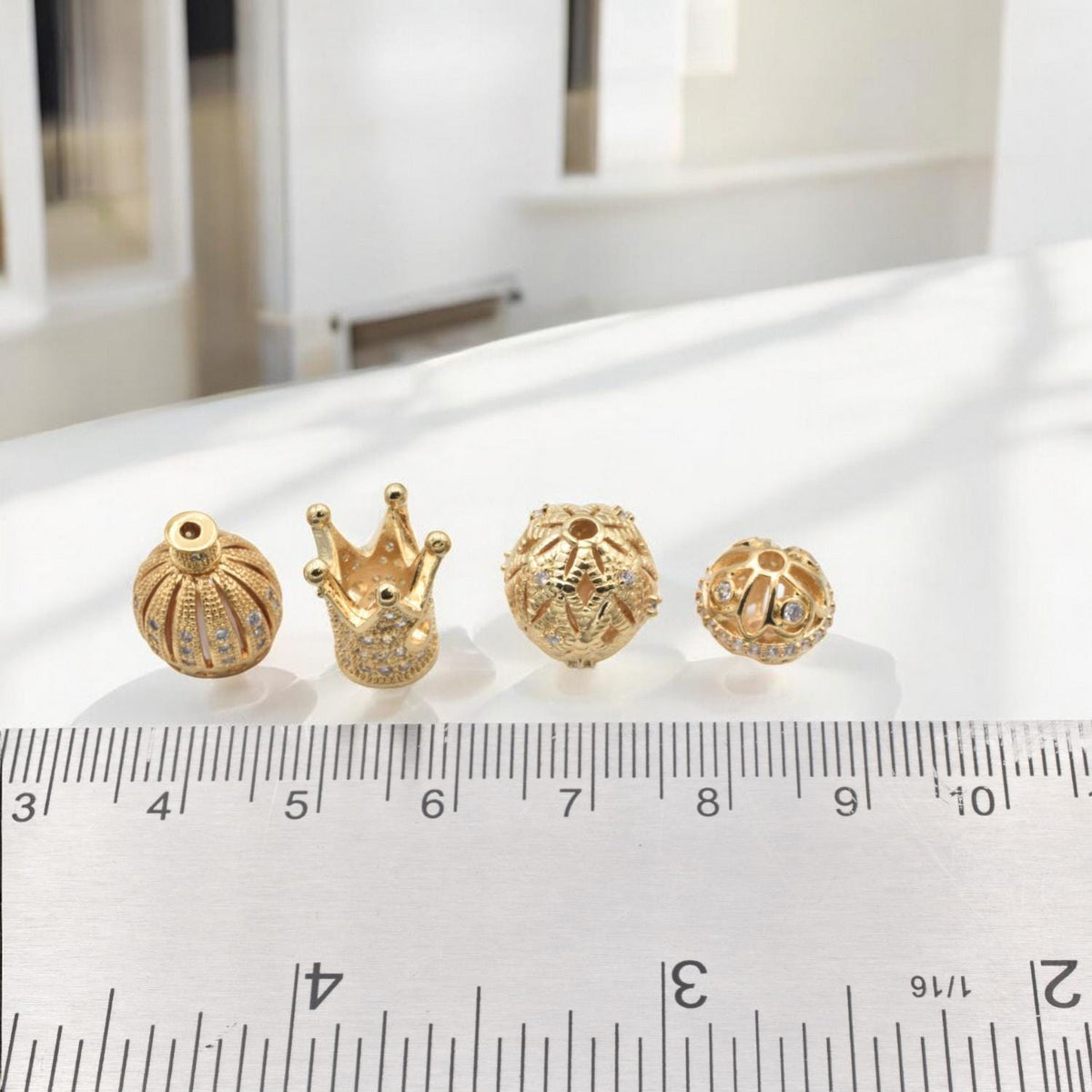 Elegant Gold Filled Alternative Beads: Regal Crown And Filigree, Sparkling Details - DIY Bracelet Charms