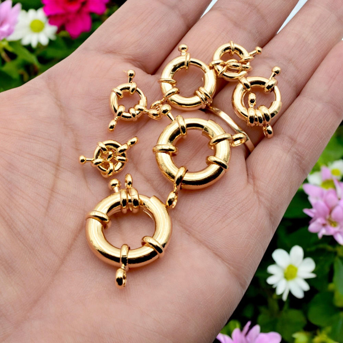 Wheel Spring Ring Clasp, Sizes, 10mm, 11mm, 13mm, 15mm,19mm,21mm 18K Gold Filled Alternative Findings Jewelry supplies 6 P...