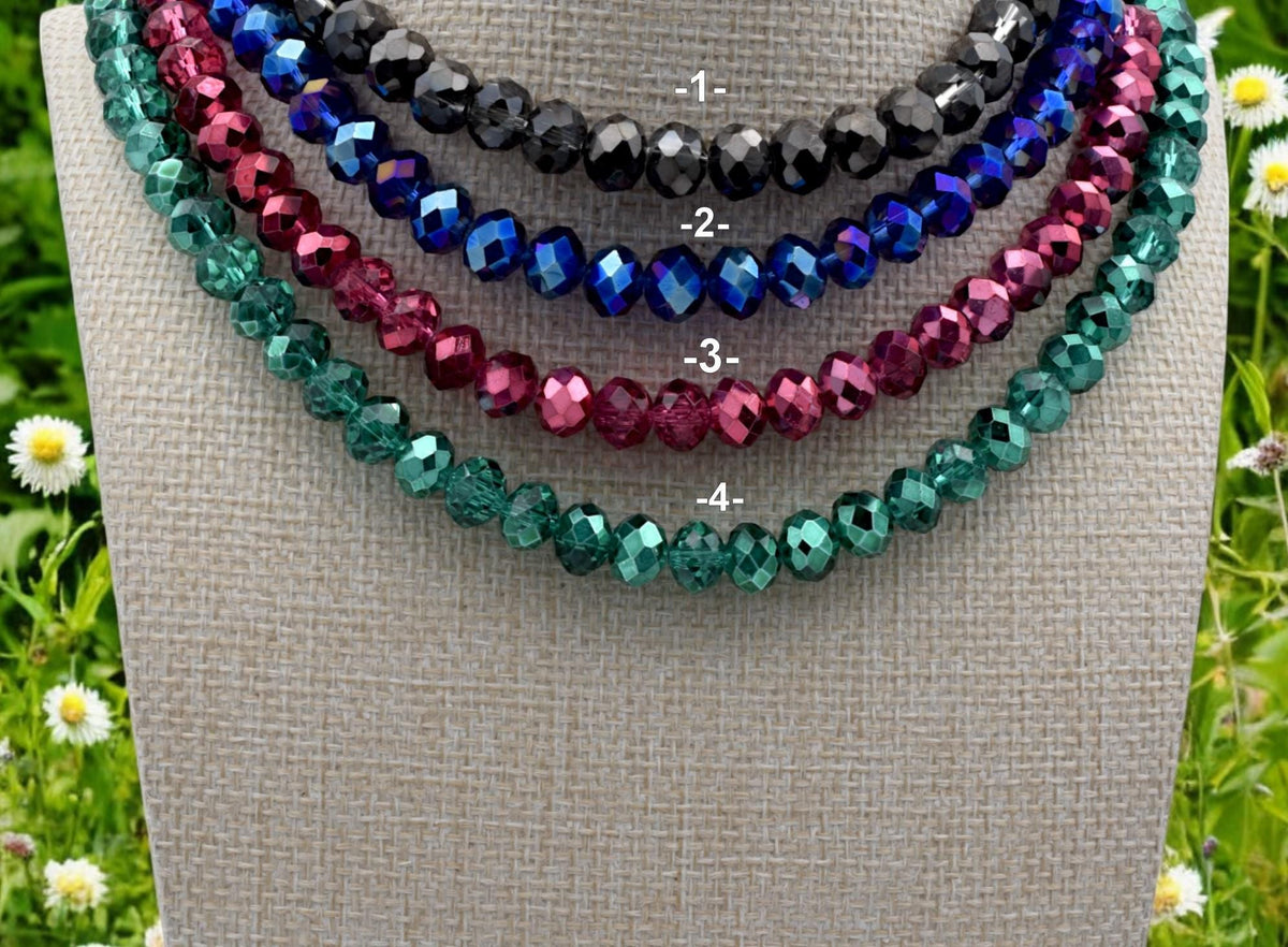 Strands For Jewelry Faceted Crystal Rondelle Beads, Multi-Color Selection (3x4mm-8x10mm, Metallic Emerald, Sapphire Blue, Spacer Beads)