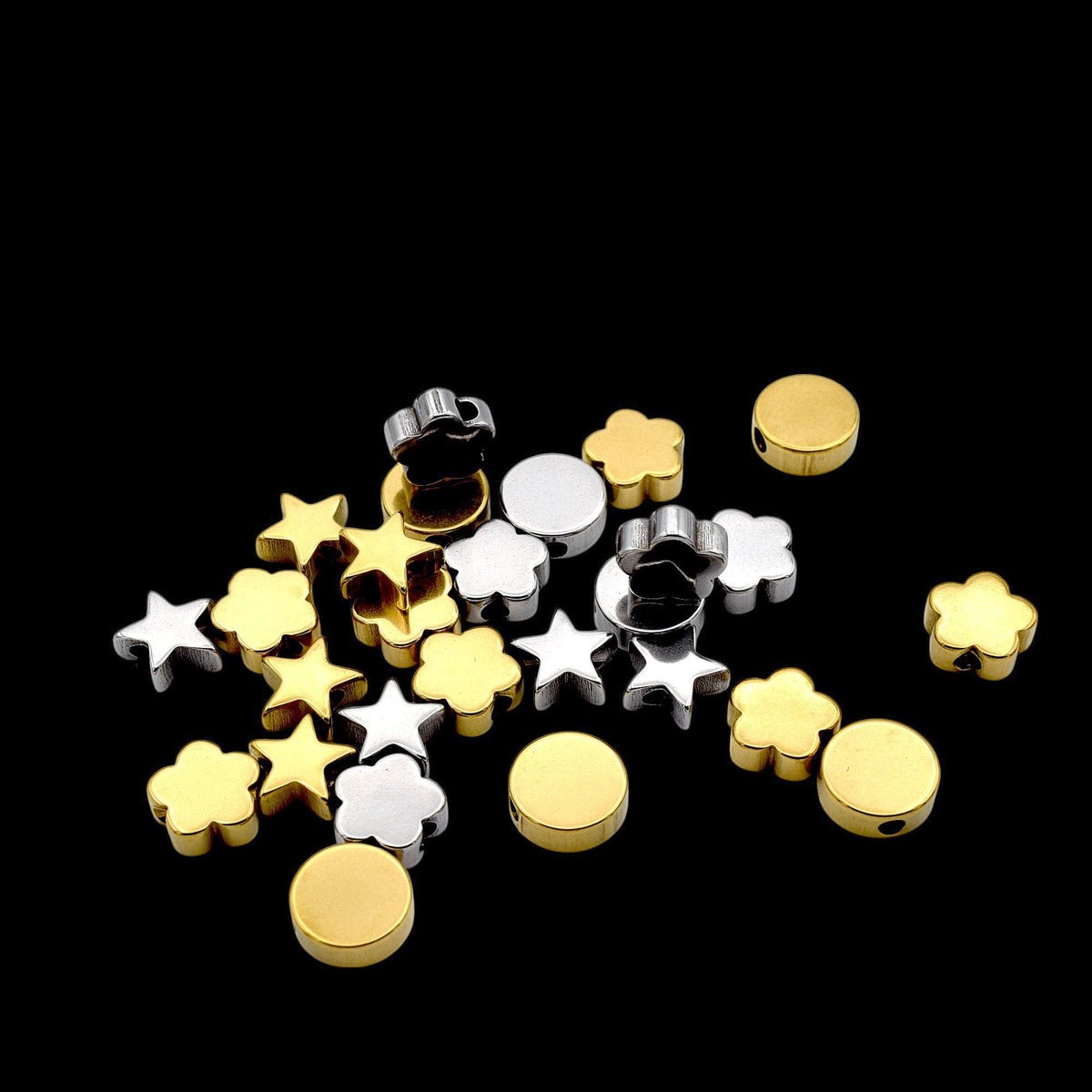 Star Round Flower Stainless Steel Spacer Beads: Gold & Silver Finish, Hypoallergenic | Durable Metal, 12 Pieces, Jewelry Making