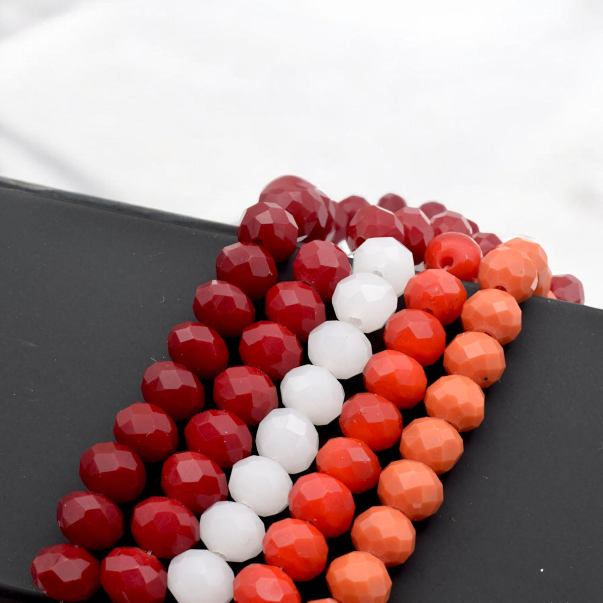 Bold Milky Multicolor Crystal Beaded for Necklace – Layered Statement Jewelry, Red Orange White Faceted Beads, Handmade Gi...