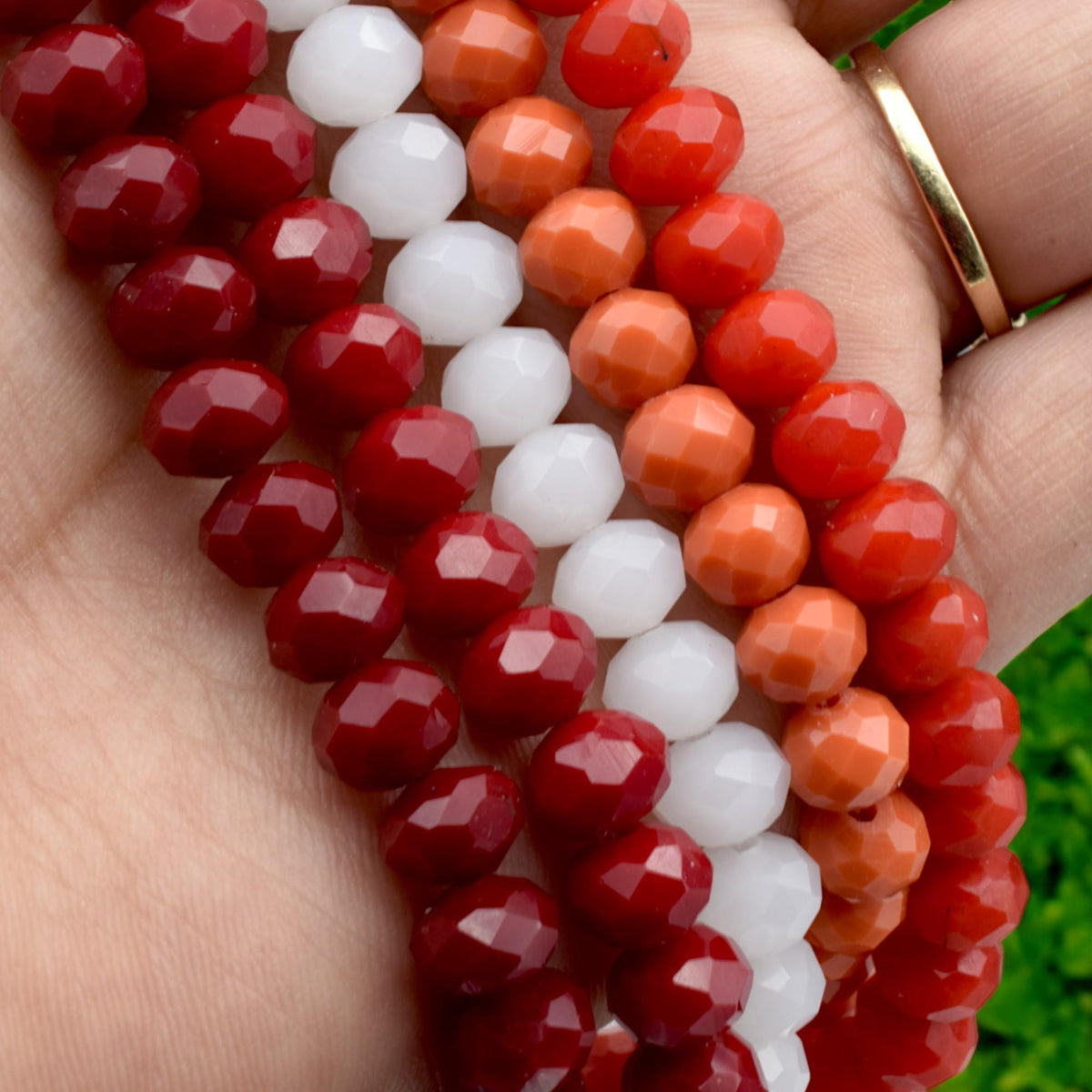 Red Orange White Faceted Bead Necklace: Layered Milky Crystal Statement, Bold Color Blend | Handmade Jewelry, Gift For Her | Multiple Sizes