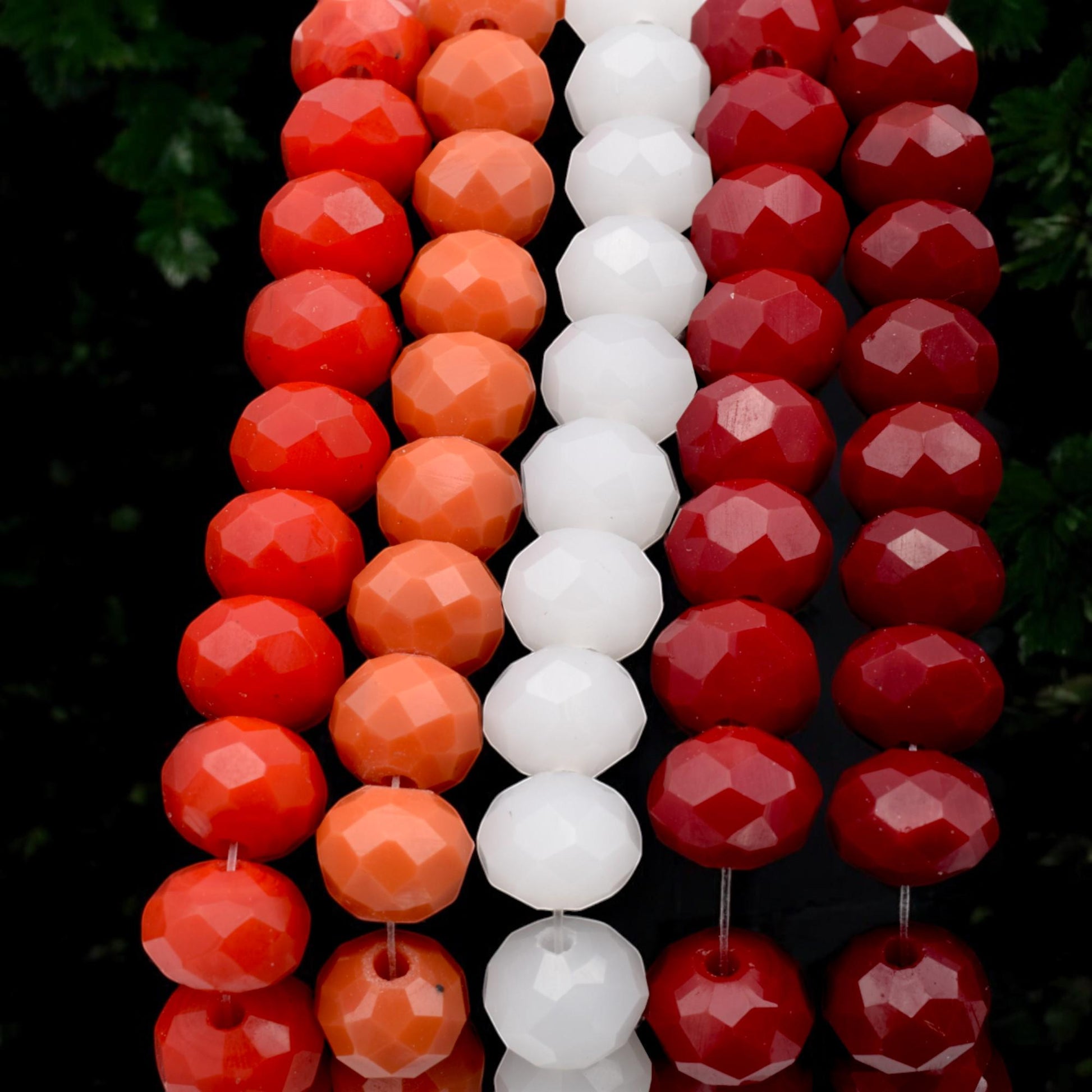 Red Orange White Faceted Bead Necklace: Layered Milky Crystal Statement, Bold Color Blend | Handmade Jewelry, Gift For Her | Multiple Sizes