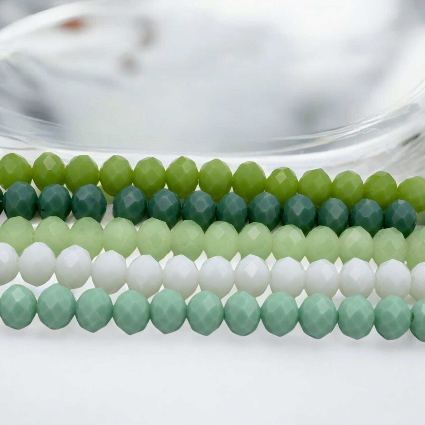 Faceted Crystal Beads in Green & White Milky 8mm Rondelle Beads for Jewelry Making DIY Beading Supplies. Bracelet and Neck...