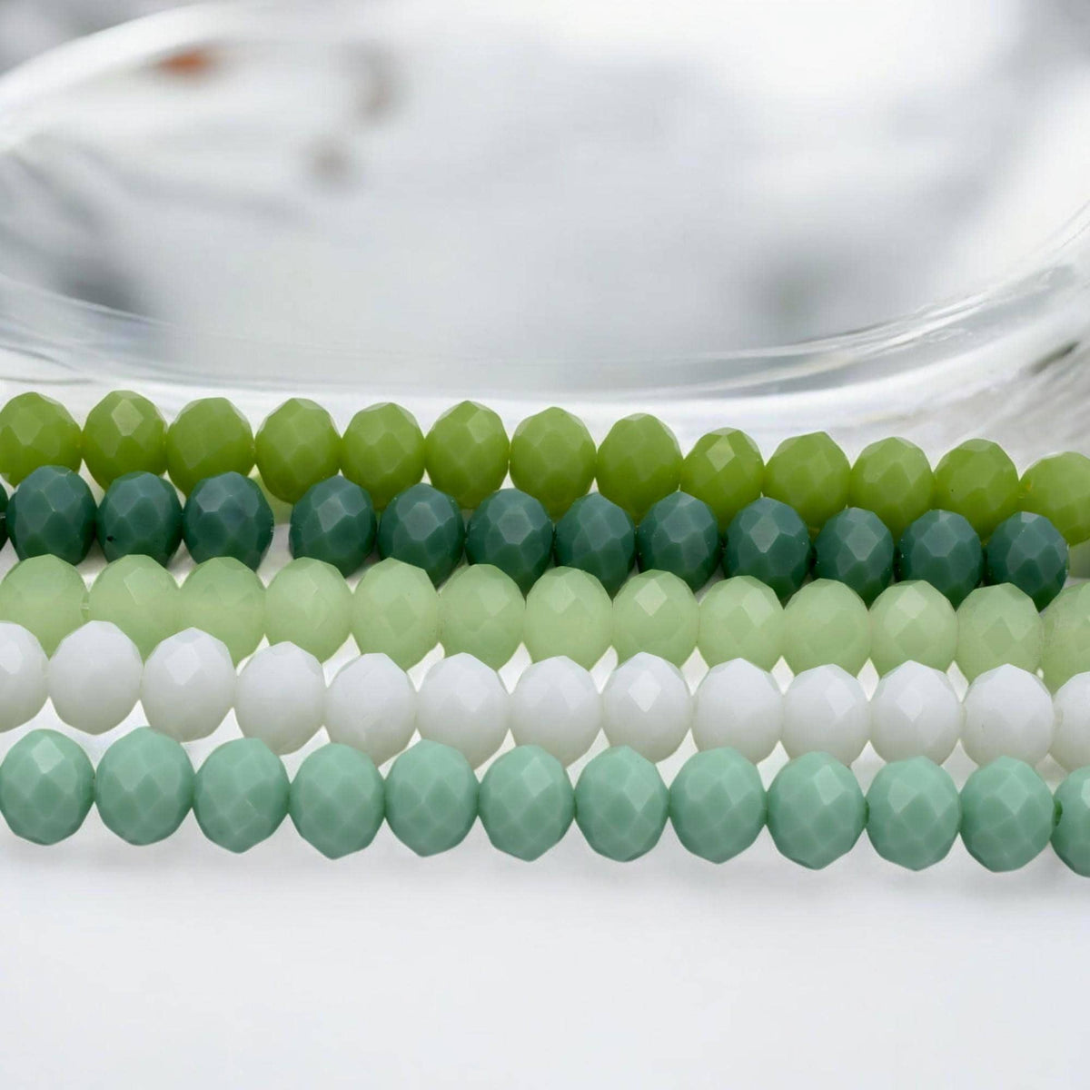 Green White Milky 8mm Rondelle Beads: Faceted Gradient Crystal - Jade, Olive & White, Jewelry Crafting, DIY Necklace Supplies