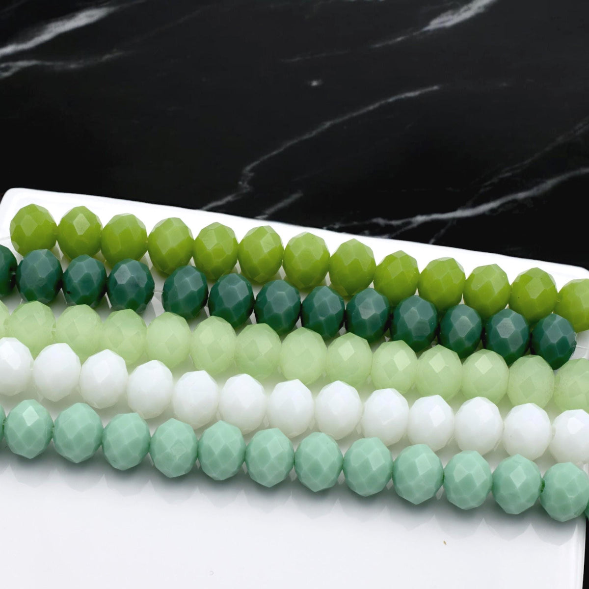 Faceted Crystal Beads in Green & White Milky 8mm Rondelle Beads for Jewelry Making DIY Beading Supplies. Bracelet and Neck...