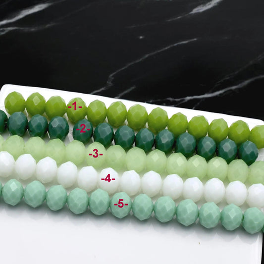 Faceted Crystal Beads in Green & White Milky 8mm Rondelle Beads for Jewelry Making DIY Beading Supplies. Bracelet and Neck...