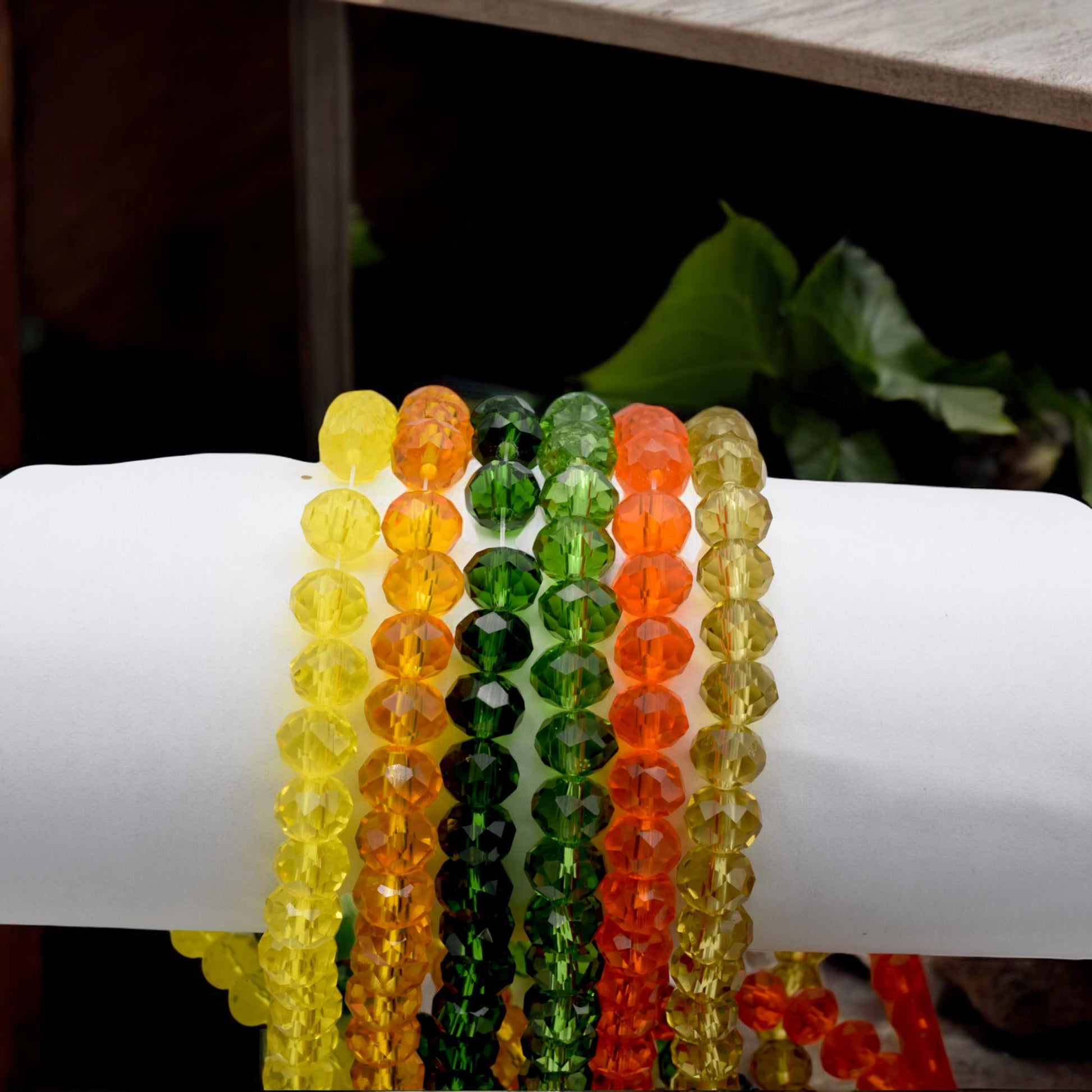 Faceted Glass Beads Strand: Rainbow Crystal Rondelle - Orange Yellow Green Ombre, 8mm Size | DIY Jewelry Supplies, Craft Beading