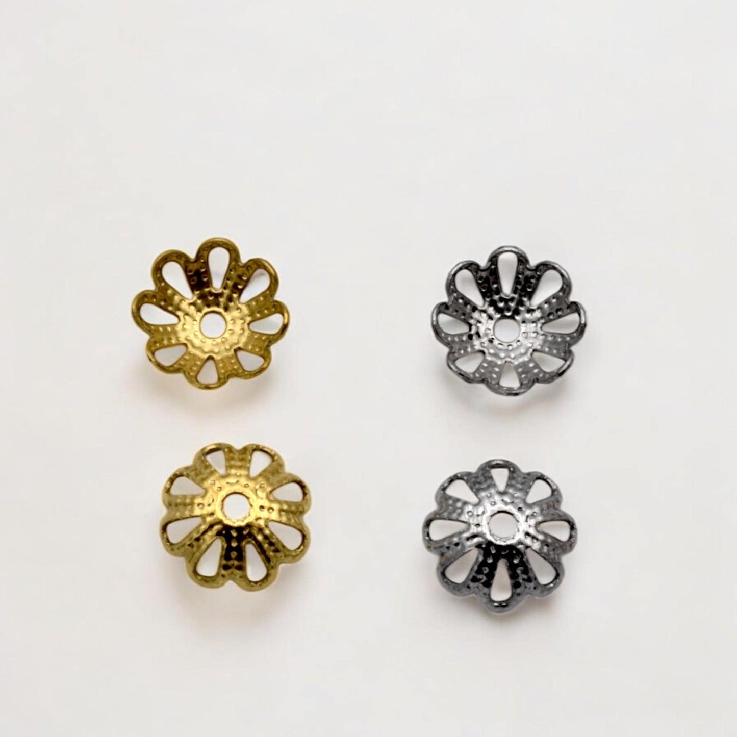 Flower Bead Caps, Filigree Spacers, Stainless Steel, 7mm (Gold Silver Tone)