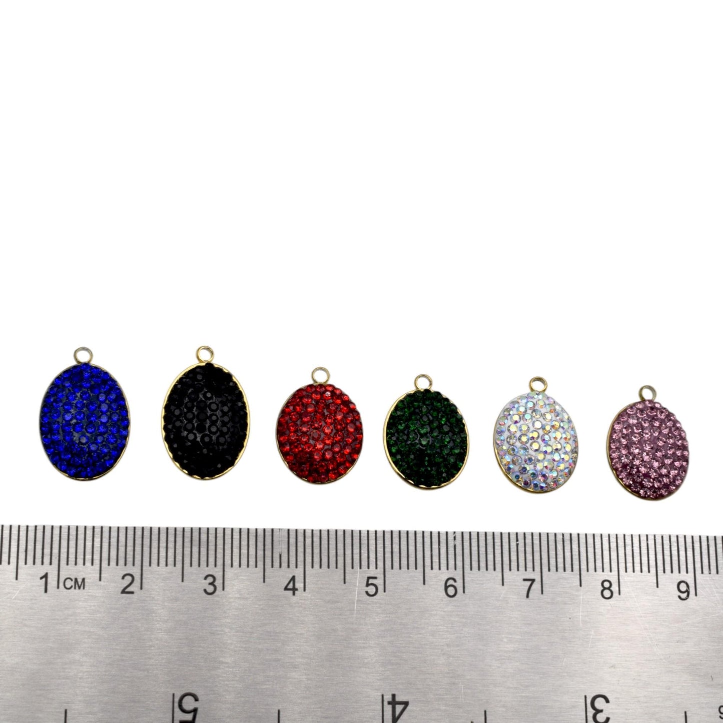 Mixed Color Charms Oval Rhinestone Pendants: Gold Edge, Sparkling Crystal Connectors | Flatback, DIY Jewelry Supplies | 3 Pcs Set