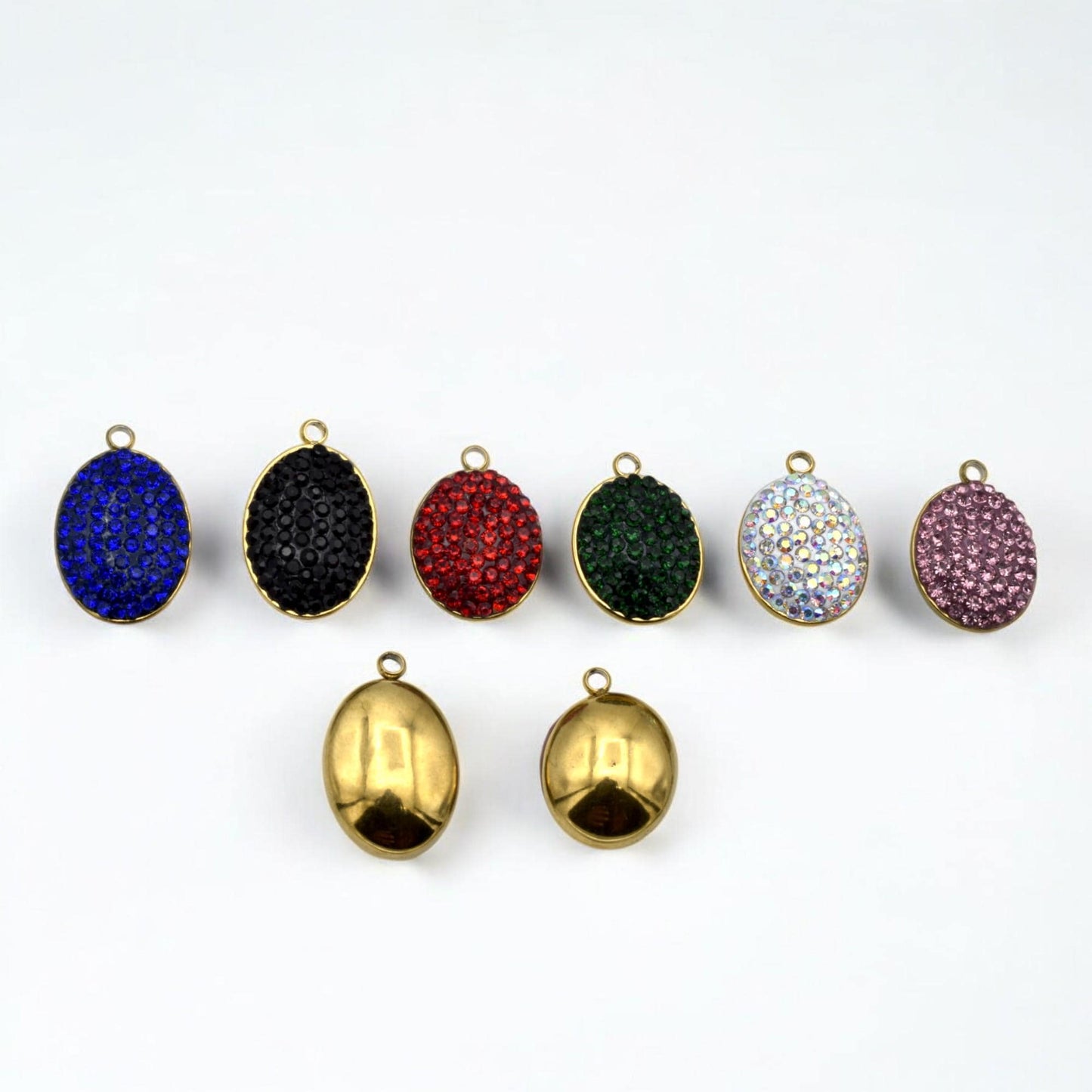 Mixed Color Charms Oval Rhinestone Pendants: Gold Edge, Sparkling Crystal Connectors | Flatback, DIY Jewelry Supplies | 3 Pcs Set