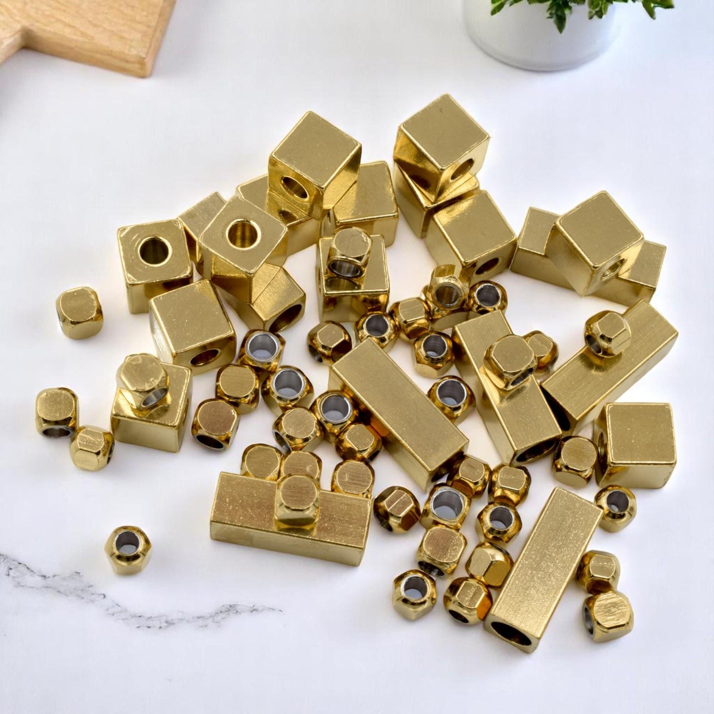 Gold-Plated Stainless-Steel Spacer Beads Shapes, Box, Cube, and Bar Spacers for Jewelry Making, DIY Bracelet & Necklace Findings.