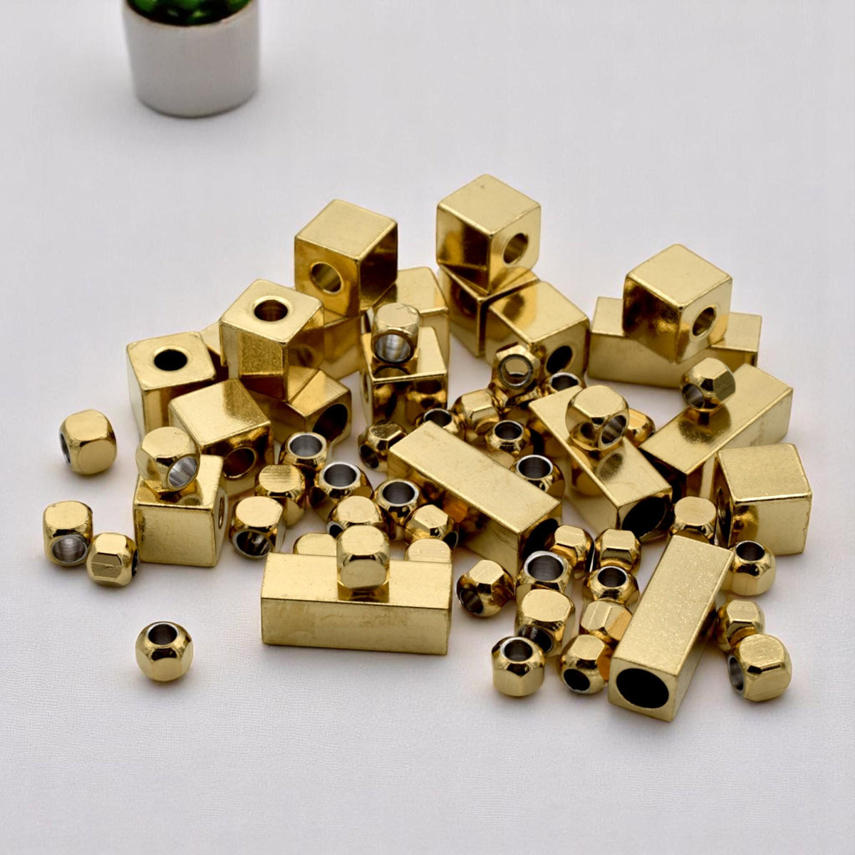 Gold-Plated Stainless-Steel Spacer Beads Shapes, Box, Cube, and Bar Spacers for Jewelry Making, DIY Bracelet & Necklace Findings.