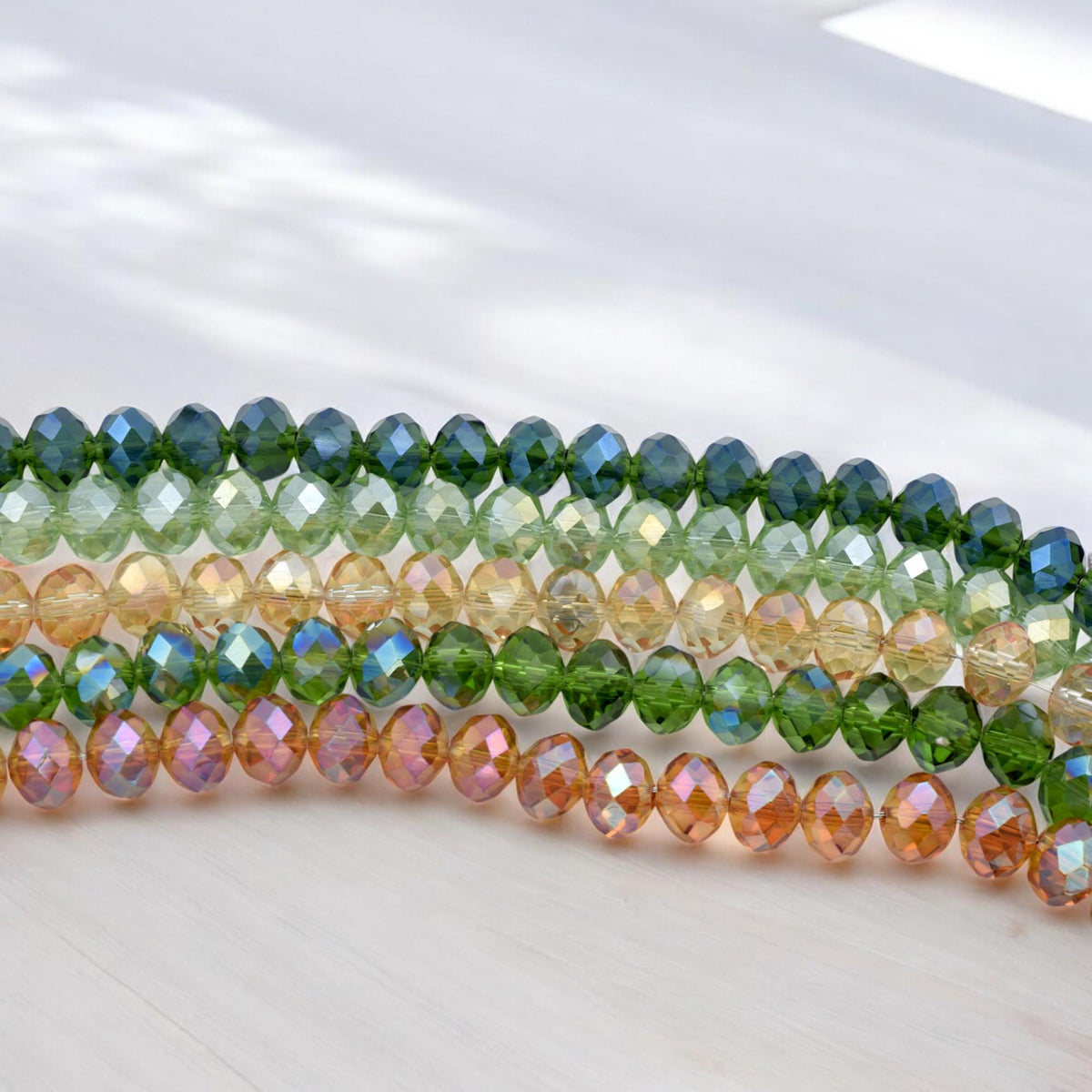 Green & Amber AB Crystal Beads 4x6mm to 10x12mm Faceted Rondelle Crystal Beads, Sparkle Aurora Borealis Finish for DIY Jew...