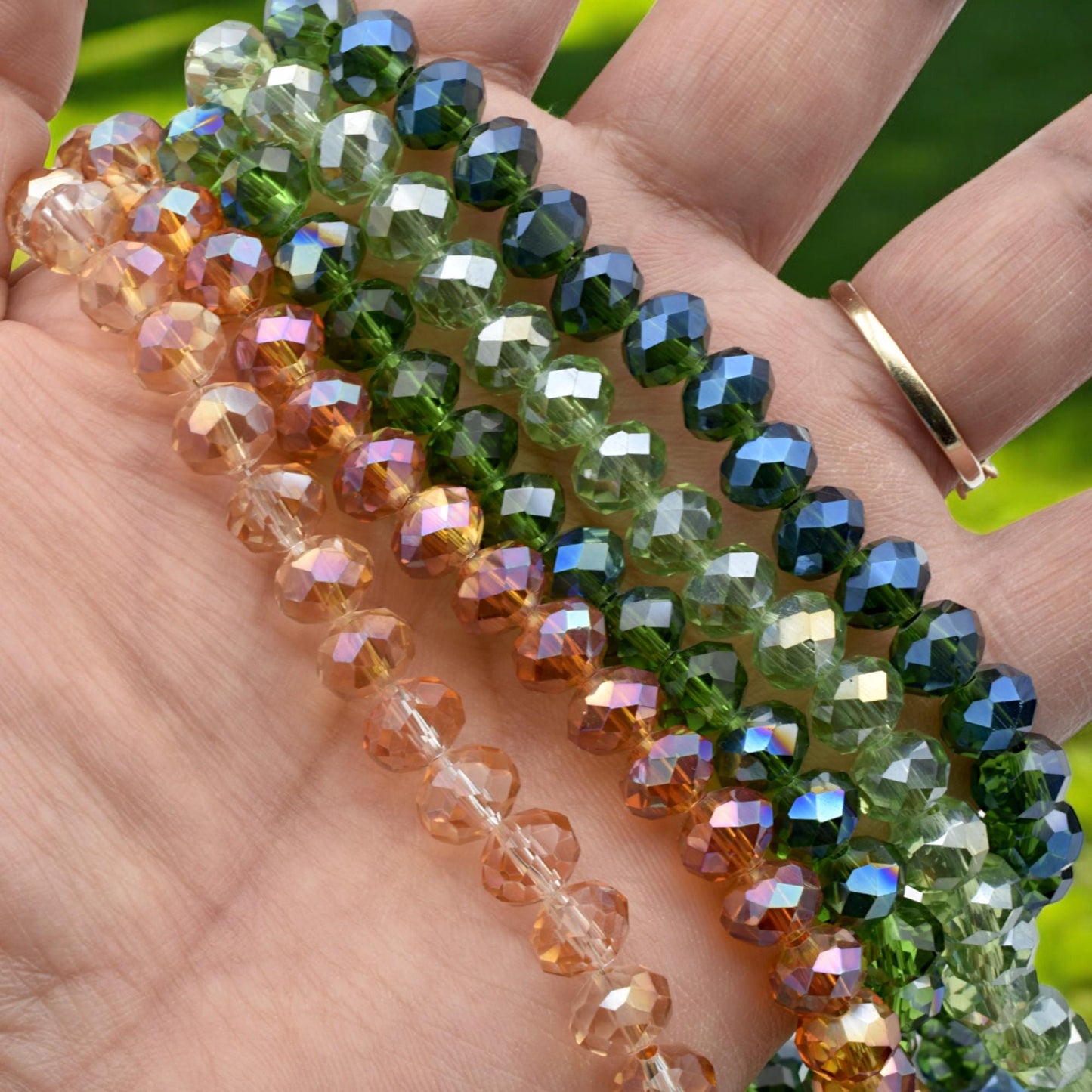 Green & Amber AB Crystal Beads 4x6mm to 10x12mm Faceted Rondelle Crystal Beads, Sparkle Aurora Borealis Finish for DIY Jew...