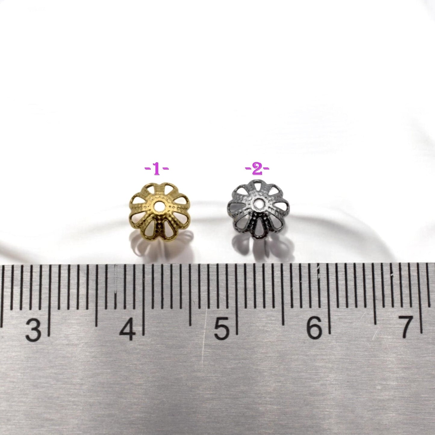 Flower Bead Caps, Filigree Spacers, Stainless Steel, 7mm (Gold Silver Tone)