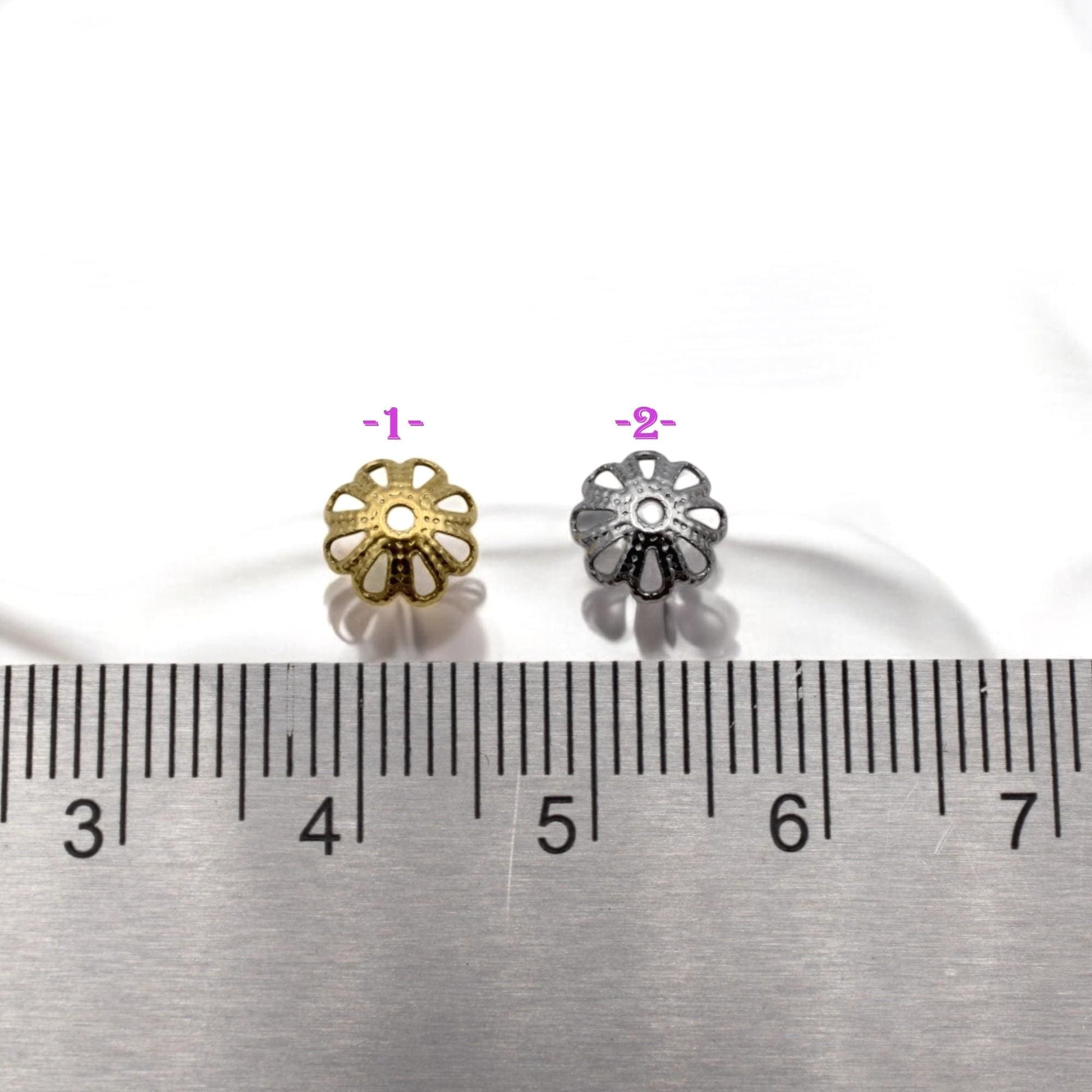 Flower Bead Caps, Filigree Spacers, Stainless Steel, 7mm (Gold Silver Tone)