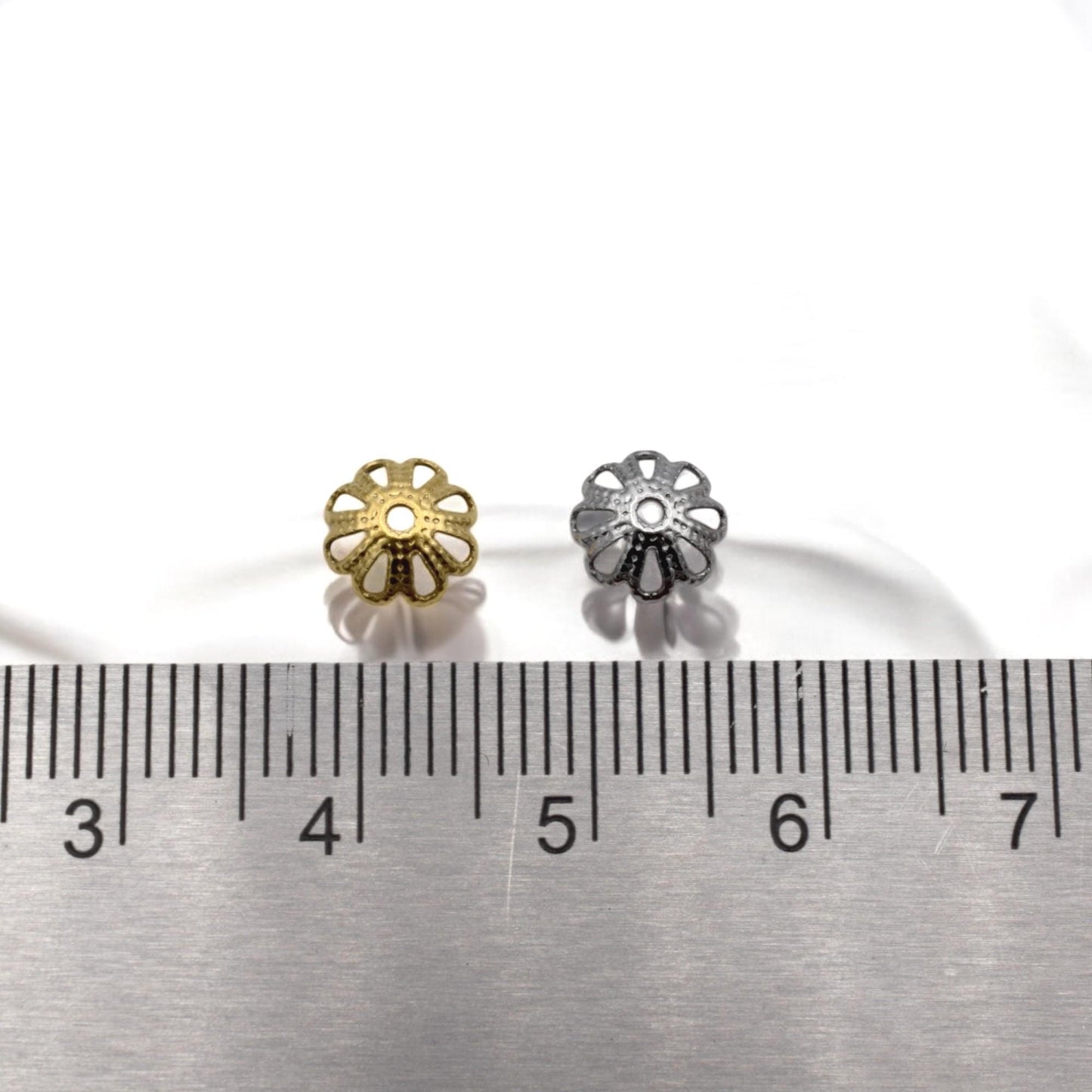 Flower Bead Caps, Filigree Spacers, Stainless Steel, 7mm (Gold Silver Tone)