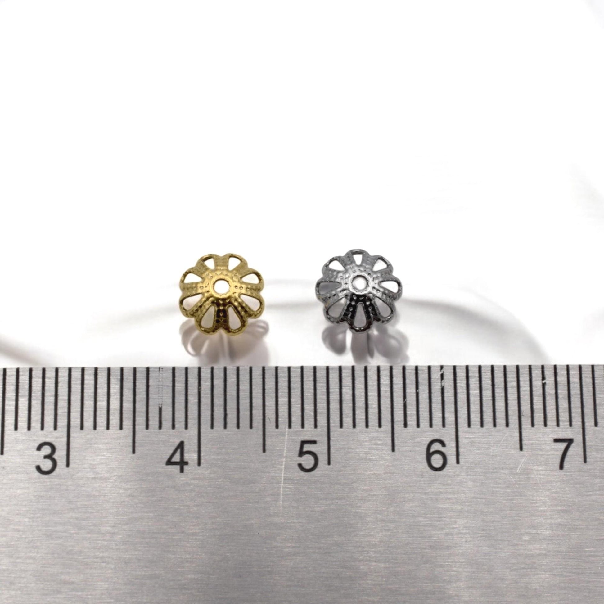 Flower Bead Caps, Filigree Spacers, Stainless Steel, 7mm (Gold Silver Tone)
