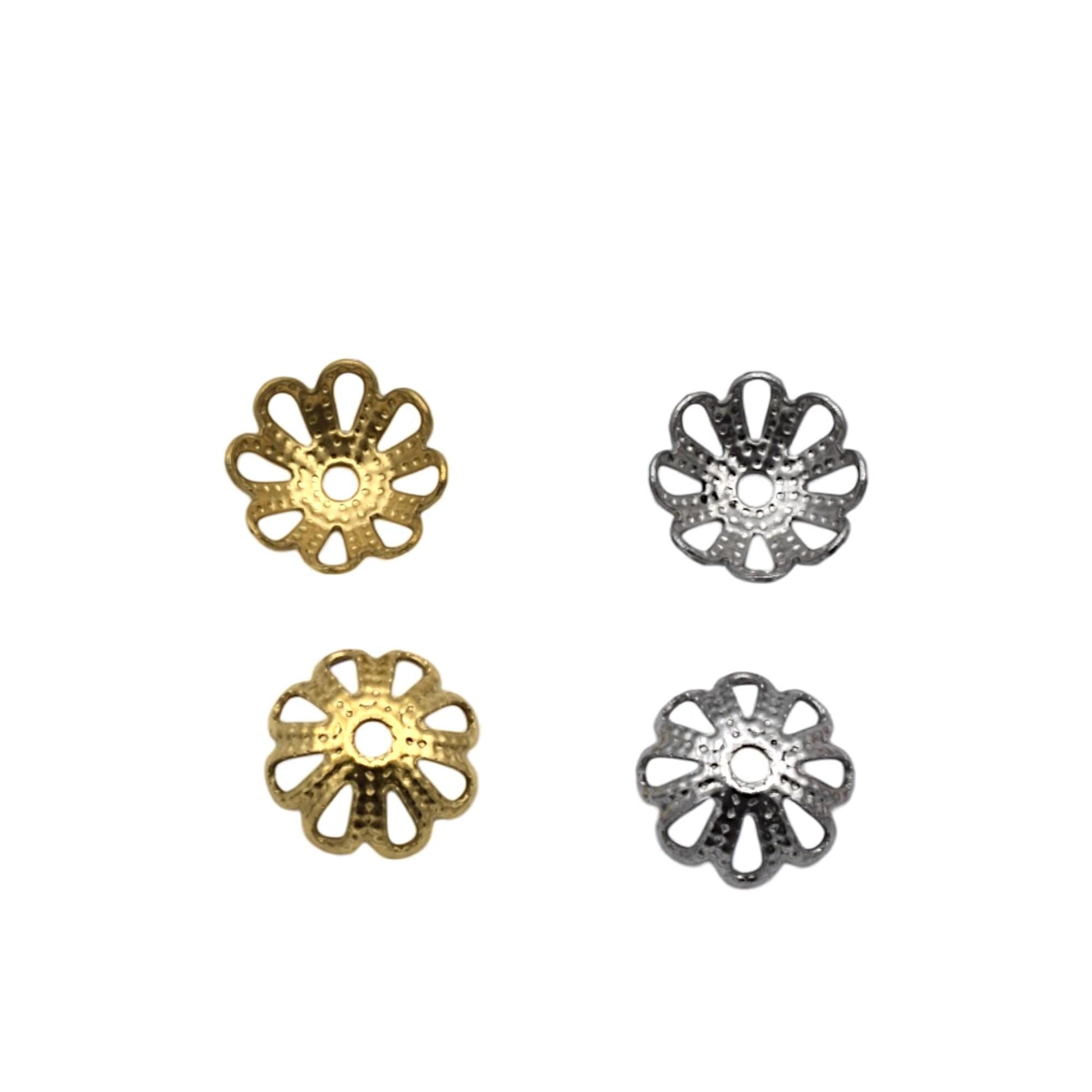 Flower Bead Caps, Filigree Spacers, Stainless Steel, 7mm (Gold Silver Tone)