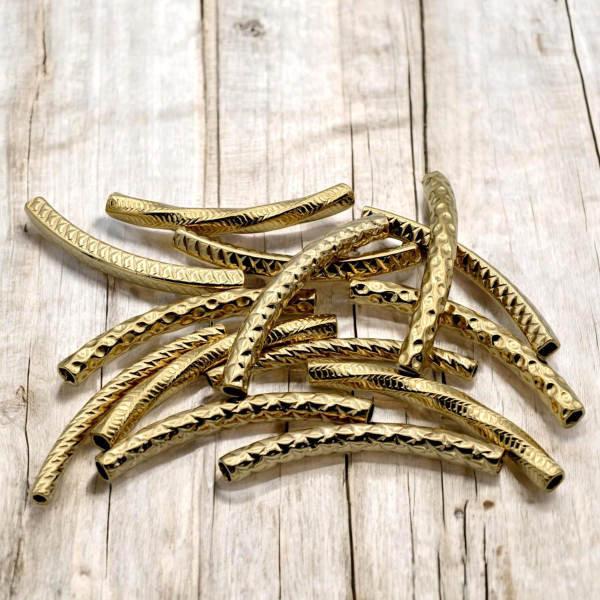Gold Curved Tube Spacer Beads - Textured Gold-Plated Stainless Steel, Arched Design, Lightweight Durable | Jewelry Making Essentials