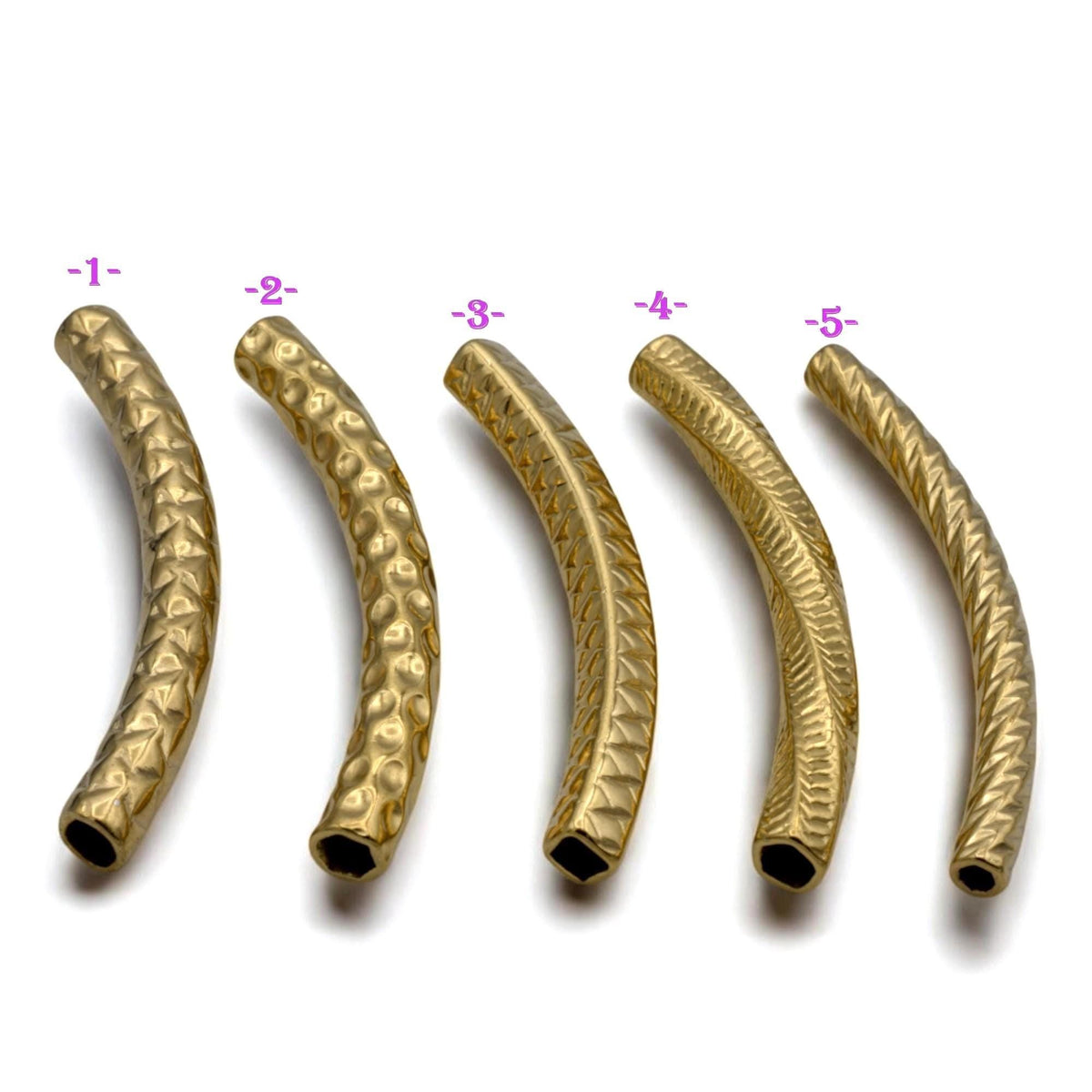 Gold Curved Tube Spacer Beads - Textured Gold-Plated Stainless Steel, Arched Design, Lightweight Durable | Jewelry Making Essentials