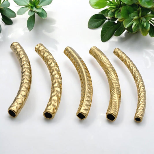 Gold Curved Tube Spacer Beads - Textured Gold-Plated Stainless Steel, Arched Design, Lightweight Durable | Jewelry Making Essentials