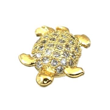 Turtle Micro Pave Beads Jewelry Components: CZ Sparkle, Gold Filled Alternative Electroplating (11x9mm, Tarnish Resistant, Craft Use)
