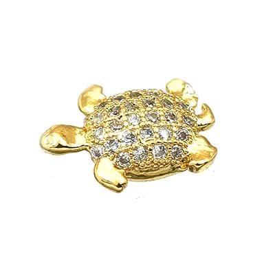 Turtle Micro Pave Beads Jewelry Components: CZ Sparkle, Gold Filled Alternative Electroplating (11x9mm, Tarnish Resistant, Craft Use)